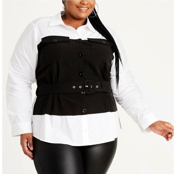 Ashley Stewart belted cargo corset blouse, 14 - Picture 1 of 13